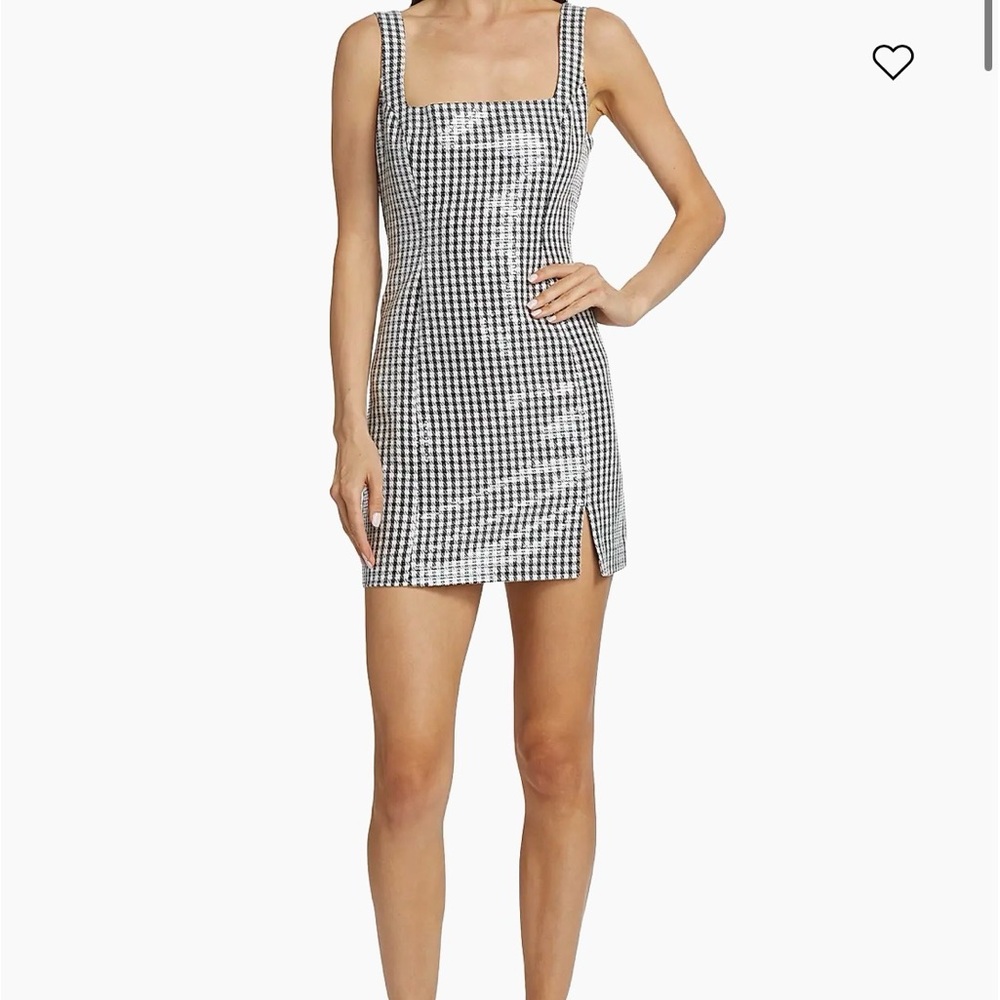 Wayf houndstooth print minidress with an iridescent sequin overlay size large